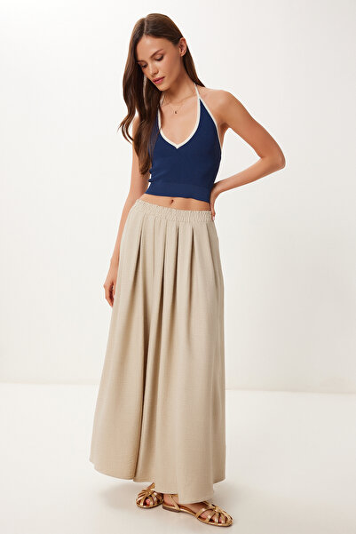 Happiness İstanbul Women's Stone Pocket Flared Summer Woven Skirt Pb00046