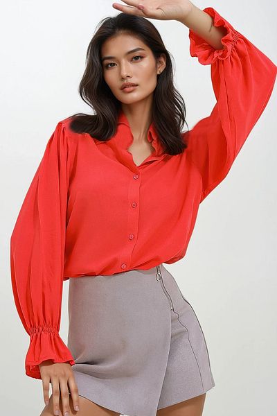 Trend Alaçatı Stili Cămașă din viscoză cu mâneci fucsia ALC-X11431