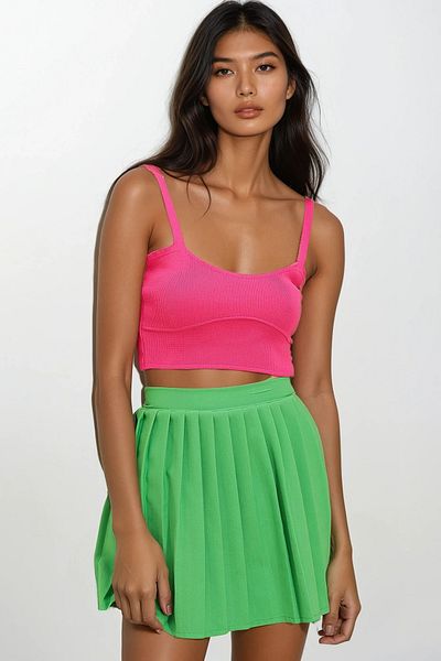 Trend Alaçatı Stili Φούξια Crop Knitwear Μπλούζα - Kiss Collar, Strappy ALC-D202407