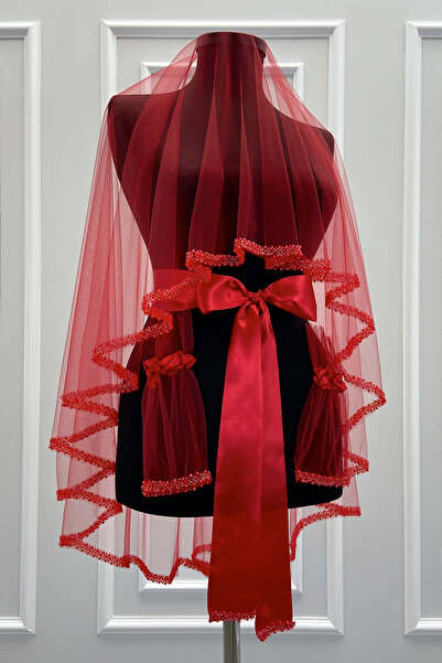 ZEYMERADE طقم ستارة العروس الحمراء، مطرزة بالخرز الزجاجي واللؤلؤ، طقم ستارة ه...