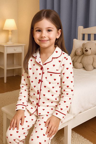 TRENDYOLKIDS Girl's Seasonal Polka Dot Shirt Collar Knitted Pajamas Set - Tkdaw25au00011