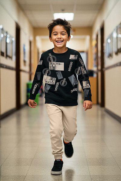 TRENDYOLKIDS Black Cotton City Print Sweatshirt and Sweatpants Set for Boy - Tkdaw25Au00150