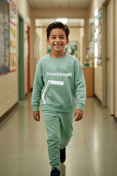 TRENDYOLKIDS Zöld fiú nyomott kötött felső öltöny TKDAW25AU00147