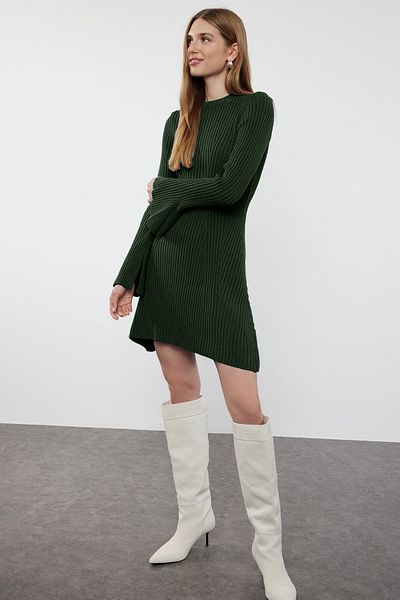 Trendyol Collection Σμαραγδένιο Πράσινο Μίνι Πλεκτό Φόρεμα Α-γραμμής σε σχήμα TWOAW25EL00030