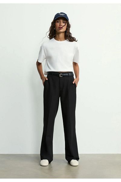 Stradivarius Straight-Fit Fabric Trousers with Belt and Draped