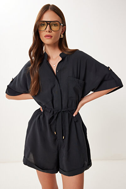 Happiness İstanbul Women's Black Pocket Short Modal Jumpsuit Bv00153