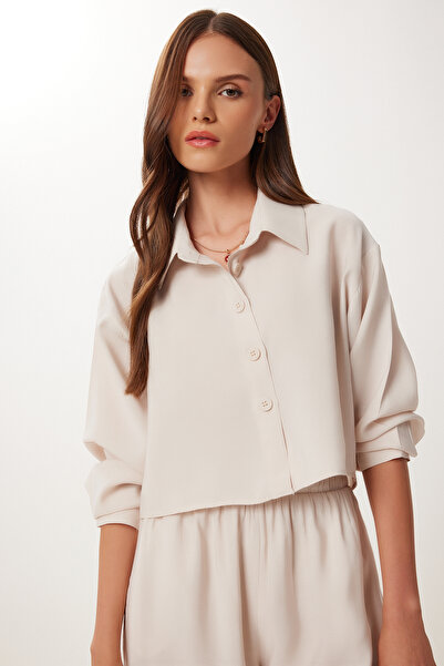 Happiness İstanbul Női krémszínű modális ing nadrág öltöny BV00158