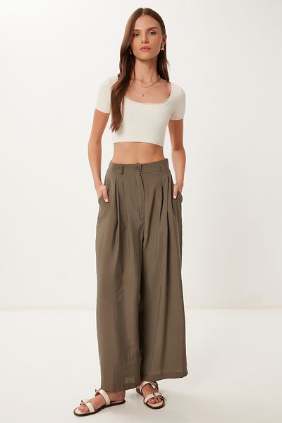 Happiness İstanbul Women's Khaki Modal Palazzo Pants Bv00156