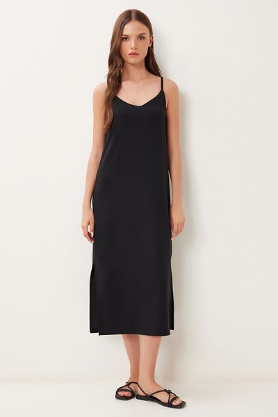 Happiness İstanbul Women's Black Strap Basic Flexible Modal Dress Bv00150