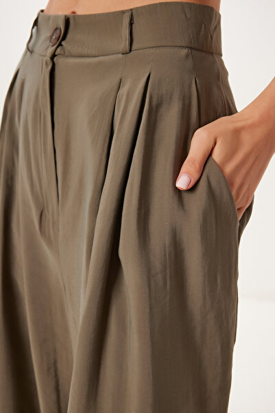 Happiness İstanbul Women's Khaki Modal Palazzo Pants Bv00156