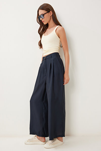 Happiness İstanbul Női sötétkék Modal Palazzo nadrág BV00156