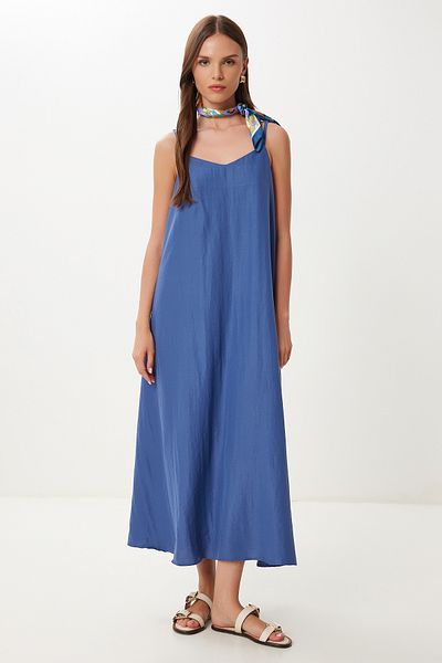 Happiness İstanbul Women's Indigo Blue Strap Summer Tensel Dress Bv00155