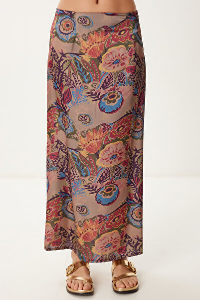 Happiness İstanbul Γυναικεία Midi φούστα με ροζ μοτίβο βιζόν MP00035