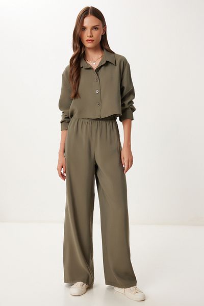Happiness İstanbul Women's Khaki Modal Shirt Pants Suit Bv00158