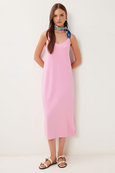 Happiness İstanbul Γυναικείο Ροζ Ζαρτιέρες Basic Stretchy Modal Φόρεμα BV00150