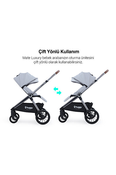 Huggy Mate 5 in 1 Extra Parlak Çift Yönlü Gri Travel Bebek Arabası