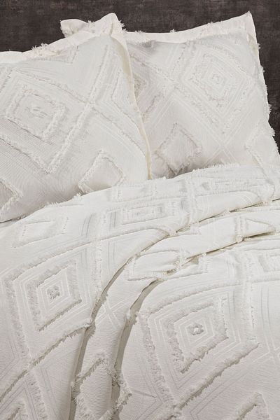 Faiend Chenille Nordic Double Bedspread 240×250 cm 2 Pillows Geometric Pattern"