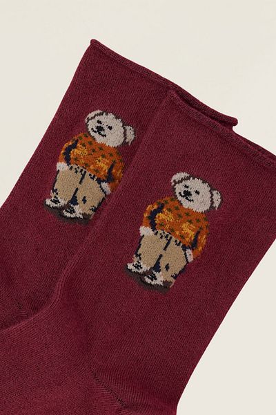 Katia&Bony Γυναικείες κάλτσες με μοτίβο Teddy Elastic Modal Socket Claret Red