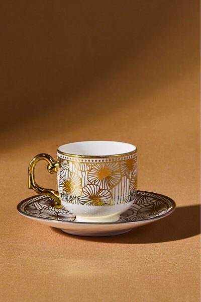 Karaca Anemone 2-Person Coffee Cup with Stand 80 ml