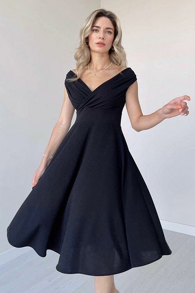 Trendyol Collection Μαύρο υφαντό μίντι βραδινό φόρεμα σε γραμμή Α Νυχτερινό φόρεμα αποφοίτησης TPRAW25EL00183