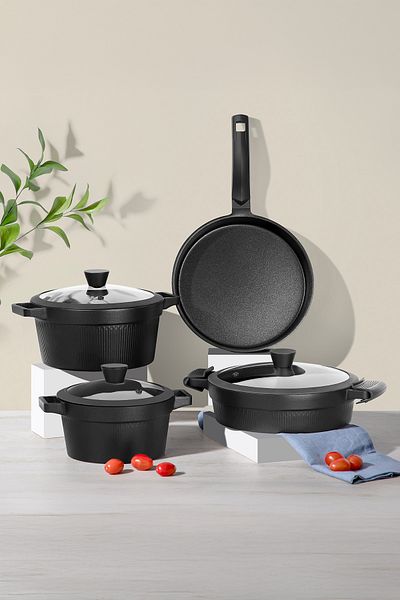 Nehir Royal Elite Black Aluminum Cast 7 Piece Cookware Set