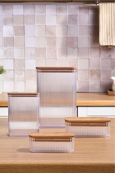 Karaca Massimo Set of 4 Transparent Storage Containers with Wooden Lid