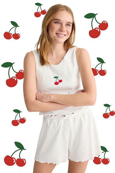 Trendyol Collection Weißes, einfarbiges, besticktes Camisole-Strick-Pyjama-Set THMSS25PT00112