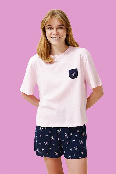 Trendyol Collection Ροζ πολύχρωμες φλοράλ πλεκτές πιτζάμες με σορτς THMSS24PT00214