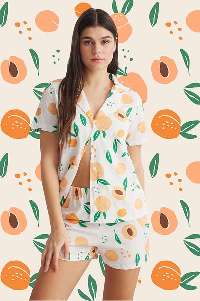 Trendyol Collection Orange-Multicolor Printed Single Jersey Knitted Pajamas Set Thmss25Pt00099