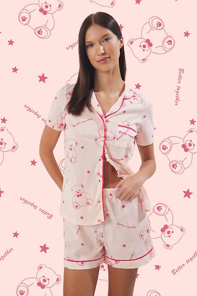 Trendyol Collection Pink Cotton Teddy Bear Shorts Knitted Pajamas Set Thmss25Pt00427
