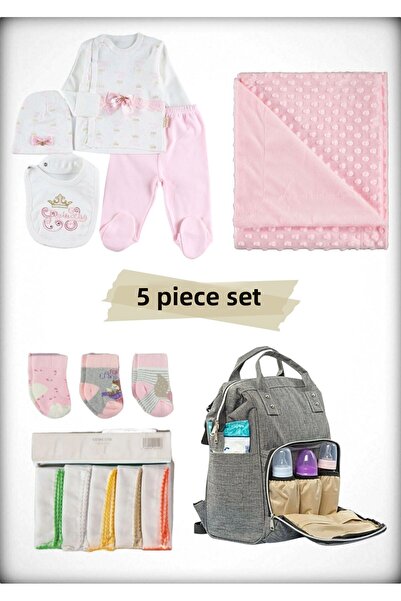 DERİNBEBE مجموعة ولادة مكونة من 5 قطع (حقيبة الأم والطفل، بطانية إصدار المستش...