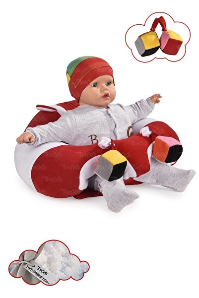 TOKKO Red and White Non-Tipping Baby Seat - Baby Sitting Support Cushion with Toys