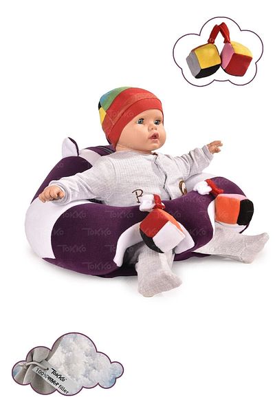 TOKKO Anti-Tipping Baby Seat - Baby Sitting Support Cushion with Toys, Purple White