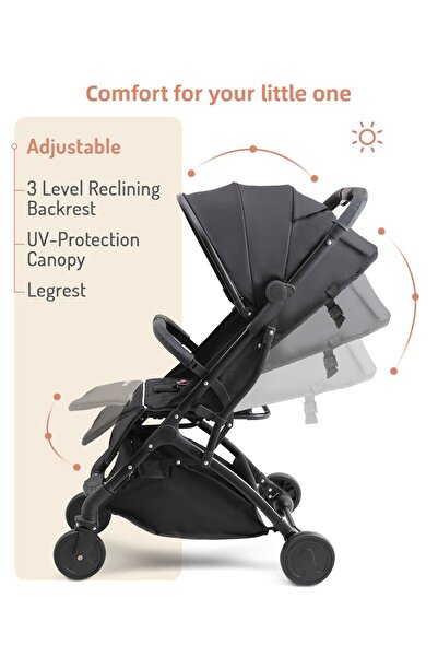 Bonfino Bonfino Runway Cabin Stroller with 5 Point Safety Harness - Black
