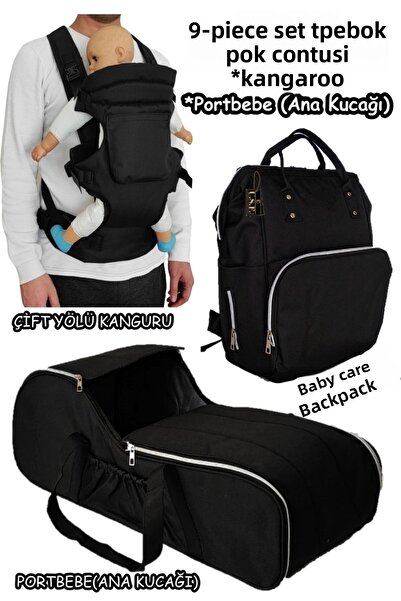 USF Baby Care Bag Carrycot Baby Carrier Double-Way Baby Carrying Kangaroo Set of 3 Black