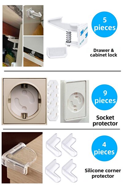 Baby Lock مجموعة أدوات أمان للأطفال، قفل خزانة 5 أدراج، 4 واقيات زوايا الطاول...