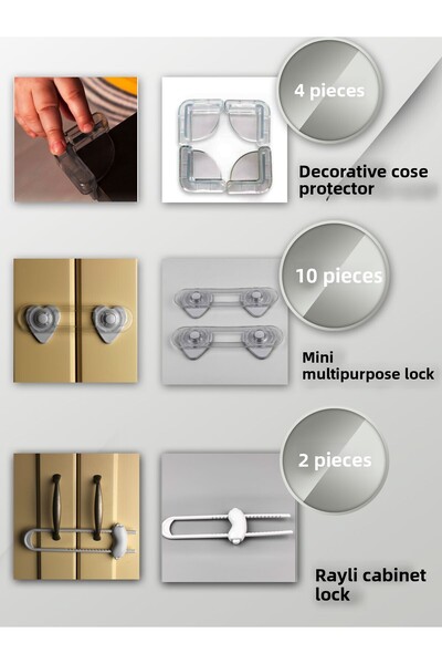 askıcım Σετ ασφαλείας για μωρά 16 τεμαχίων 4 τεμάχια κλειδαριάς ράγας, 10 τεμάχια μίνι κλειδαριά πολλαπλών χρήσεων, 4 τεμάχια προστατευτικό γωνιών