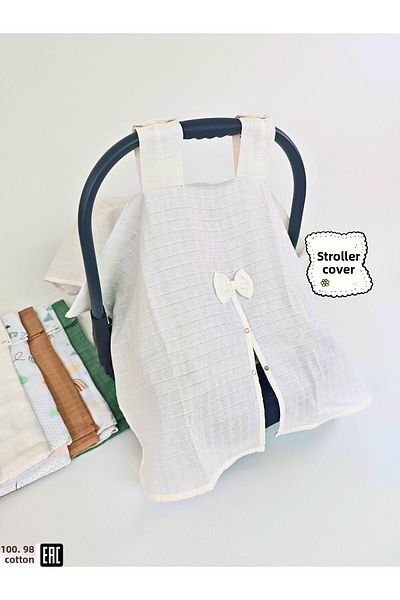 Tomuycuk 100% Cotton Muslin Stroller Cover / Baby Stroller Cover with Snap Fasteners and Bow