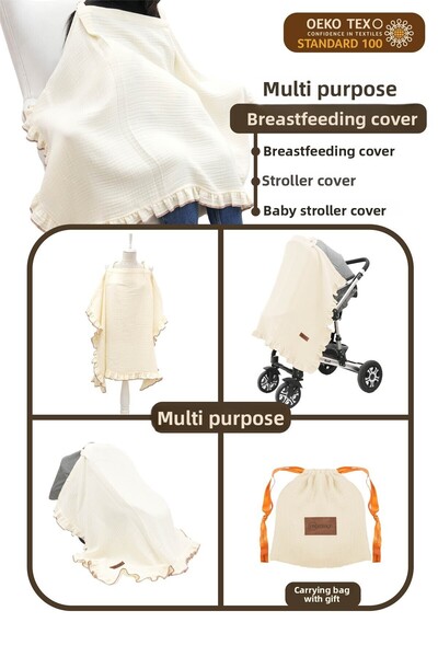 mordesign Extra Large Muslin Baby Nursing Cover - Stroller, Stroller Cover, Ruffle Series, Cream