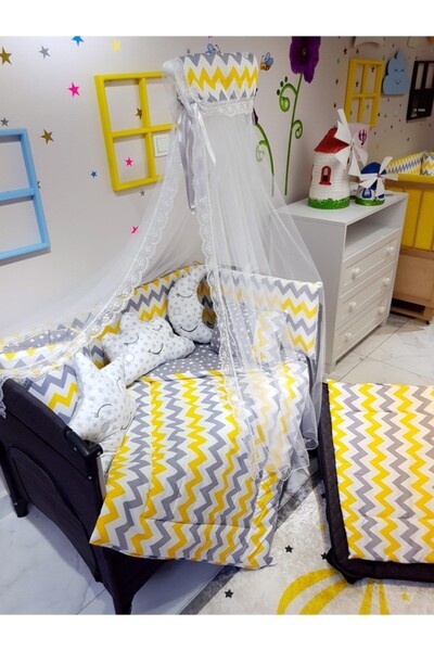 bebek_iklimi طقم نوم للأطفال مقاس 70 × 110 مع شبكة ناموسية بنمط متعرج 12 قطعة...