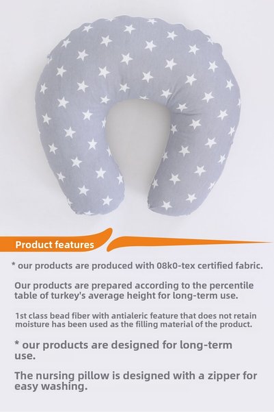Fisun Baby وسادة الرضاعة الطبيعية ذات الوجهين، وسادة دعم الطفل، وسادة الحمل، 100% قطن - بيبي جراي ستار