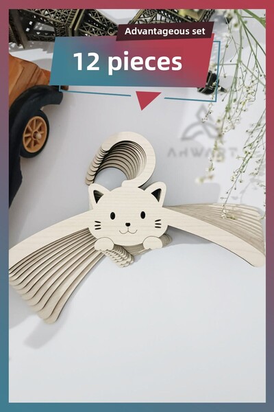 AHWART Wooden Cat Patterned Baby Clothes Hanger - Set of 12