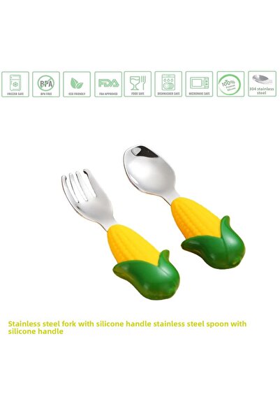 jojobebek مجموعة ملاعق وشوكة ذات مقبض من السيليكون عالي الجودة وخالية من مادة...