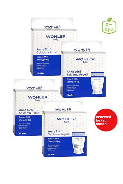 Wohler كيس تخزين حليب الثدي 25 قطعة × 4 : 100 قطعة