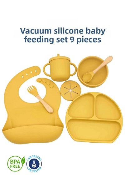 Bubbico طقم طعام أطفال سيليكون مفرغ من الهواء من Blw - مريلة - طبق - وعاء - ك...