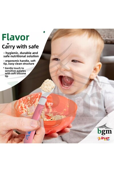 bgm Pink/White Set of 2 Silicone Feeding Spoon - Baby Feeding Spoon