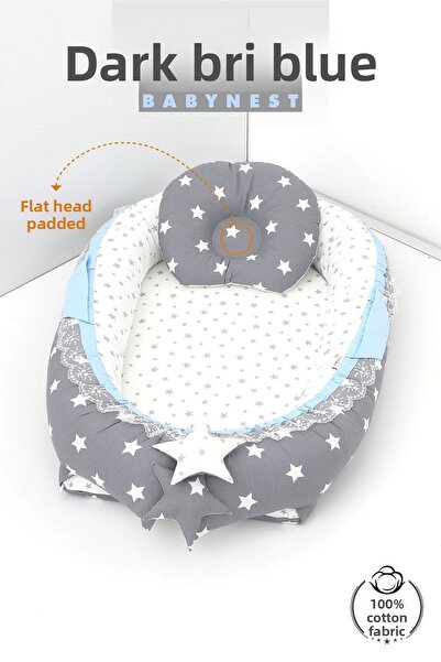Umaybebek Babynest, Baby Sleeping Bed 0-2 Years - Cotton Fabric - Dark Gray Blue
