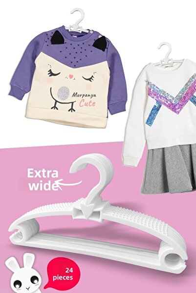 Morpanya شماعة ملابس أطفال عسلي 24 قطعة شماعة ملابس أطفال شماعة فيونكة بيضاء