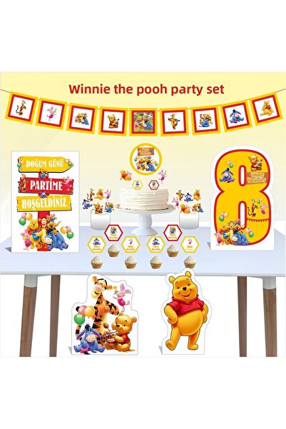SİYAH PARTİ EVİ 8 Years Birthday Winnie the Pooh Party Set