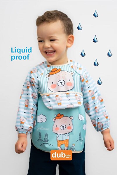 dubi baby مريلة طعام للأطفال بأكمام طويلة على شكل دب مع قبعة حمام السباحة